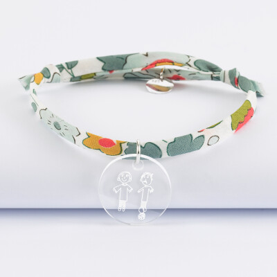 Bracelet Liberty personnalisé médaille gravée acrylique dormeuse ronde 20 mm - dessin