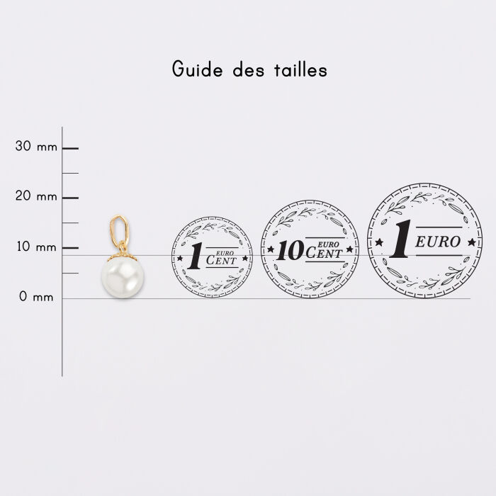 Breloque perle nacre plaqué or 8 mm - guide des tailles pièces