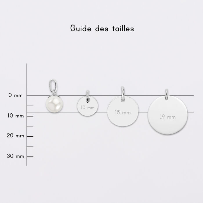 Breloque perle nacre plaqué argent 8,5 mm - guide des tailles médailles