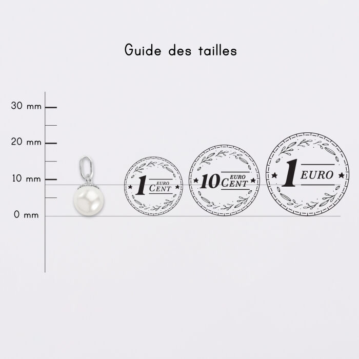 Breloque perle nacre plaqué argent 8,5 mm - guide des tailles pièces