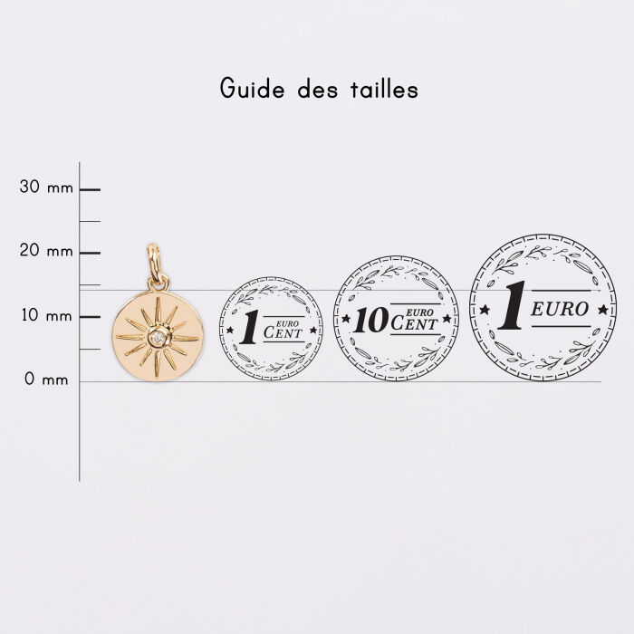 Breloque soleil scintillant plaqué or 14 mm - guide des tailles pièces