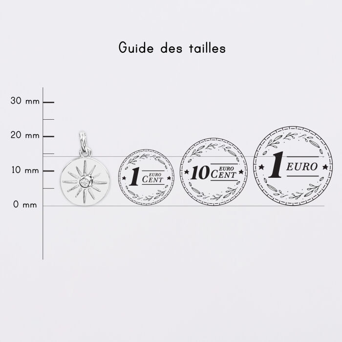 Breloque soleil scintillant argent 14 mm - guide des tailles pièces