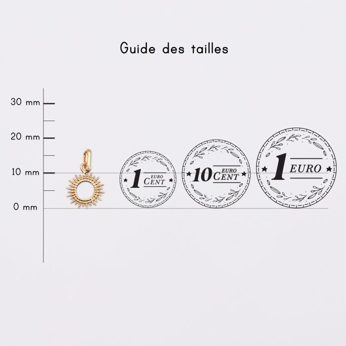 Breloque soleil  plaqué or 10 mm - guide des tailles pièces
