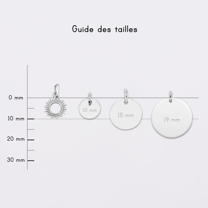 Breloque soleil ouvert argent 10 mm - guide des tailles médailles