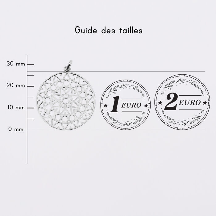 Breloque arabesque ajourée argent 27 mm - guide des tailles pièces