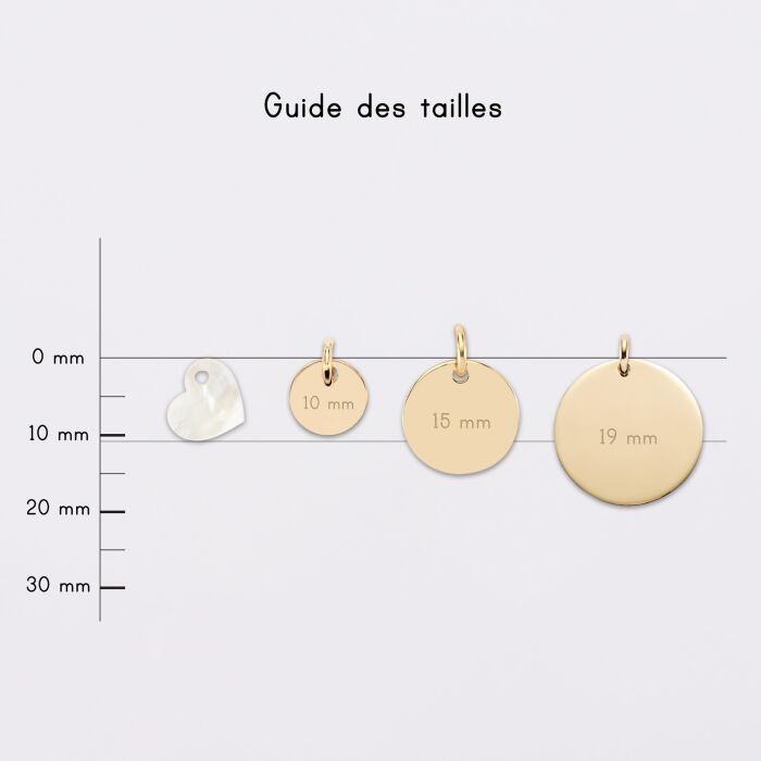 Breloque nacre plaqué or 10 mm - guide des tailles médailles