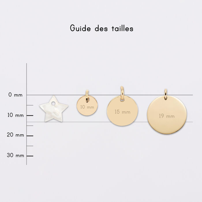Breloque nacre plaqué or 10 mm - guide des tailles médailles