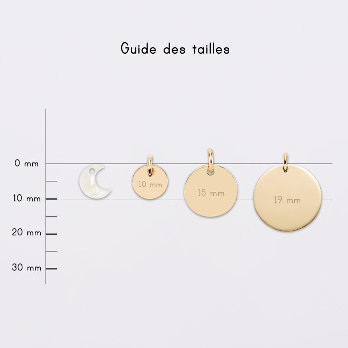 Breloque nacre plaqué or 10 mm - guide des tailles médailles
