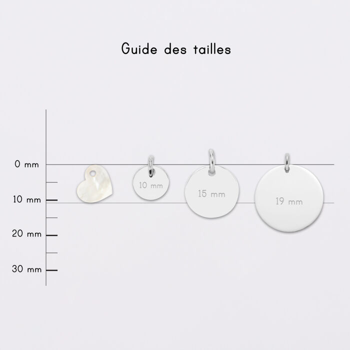 Breloque nacre argent 10 mm - guide des tailles médailles