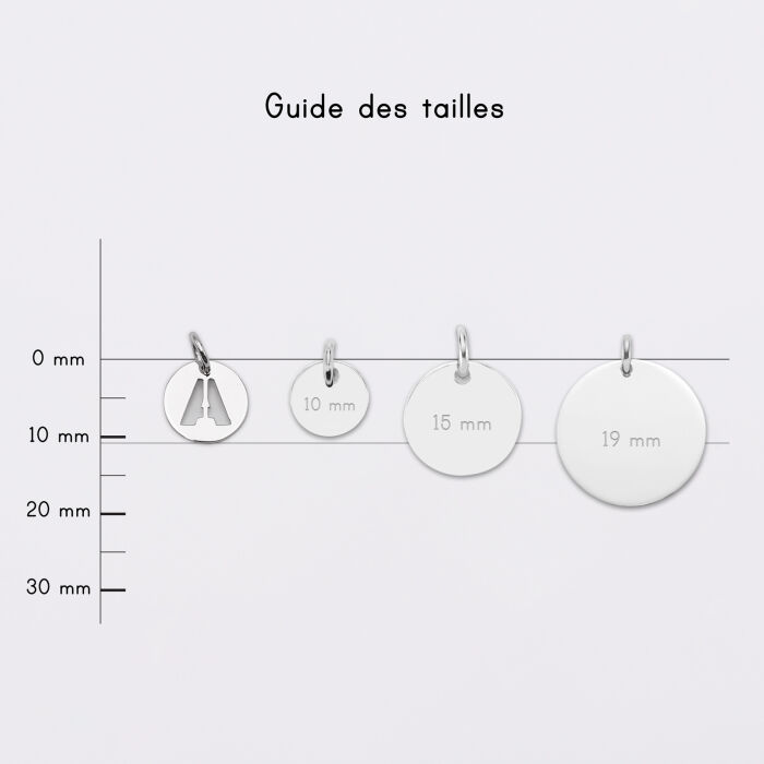 Breloque lettre initiale argent 11 mm - guide des tailles médailles