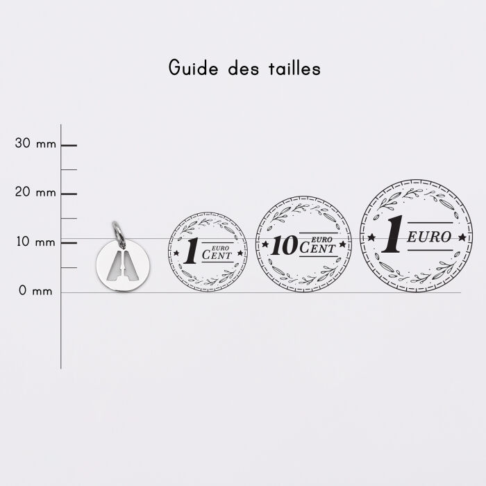 Breloque lettre initiale argent 11 mm - guide des tailles pièces