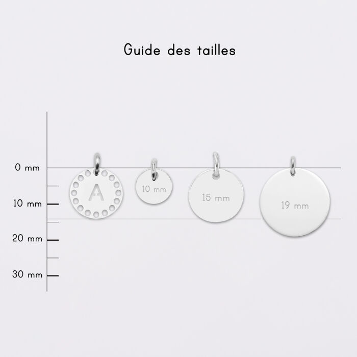 Breloque lettre initiale dentelle argent 14 mm - guide des tailles médailles
