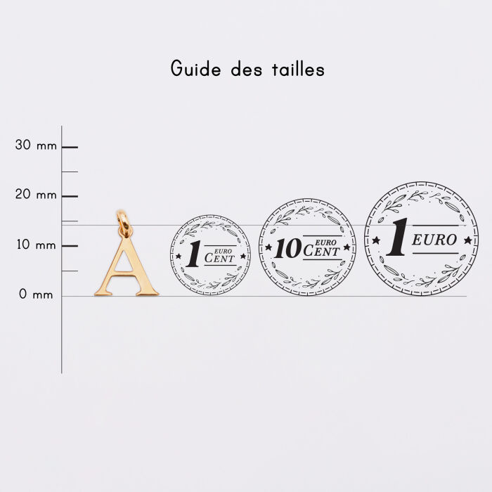 Breloque lettre initiale 14 mm plaqué or - guide des tailles pièces