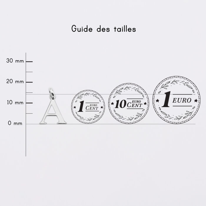 Breloque lettre initiale argent 14 mm - guide des tailles pièces