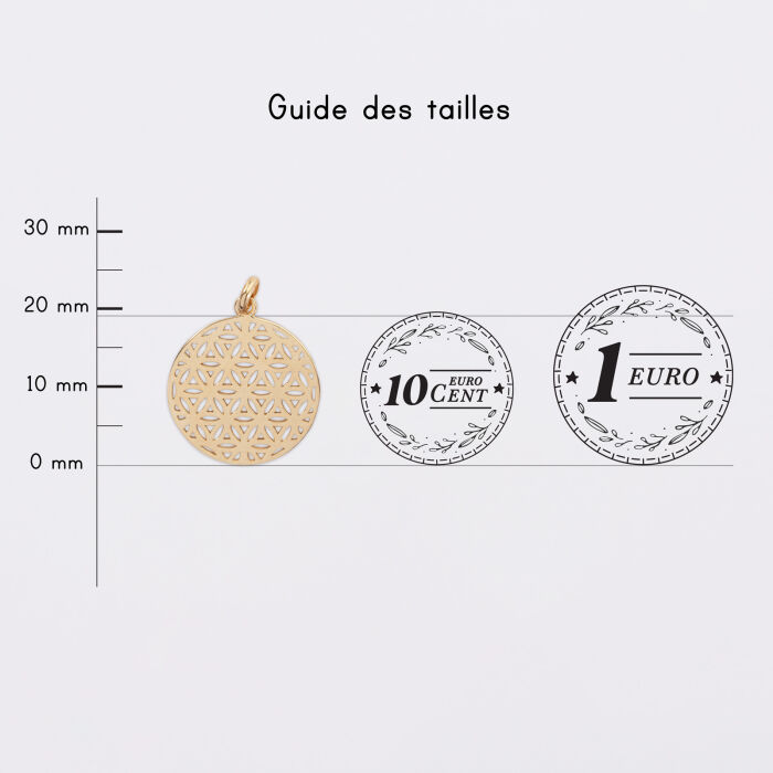 Breloque fleur de vie plaqué or 19 mm - guide des tailles pièces