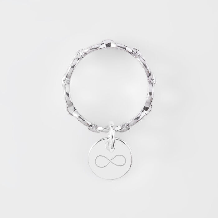 Bague chaine maille ronde argent personnalisée médaille gravée 10 mm - illustration infini