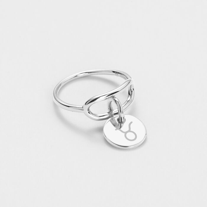 Bague ovale ouverte argent personnalisée médaille gravée 10 mm - illustration astro