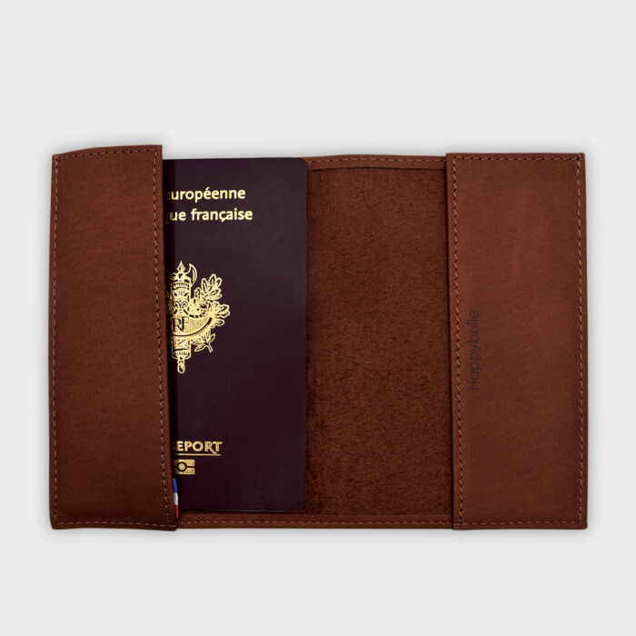 Protège passeport personnalisé couleur Fauve - ouvert passeport