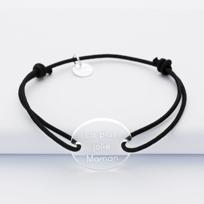 Bracelet personnalisé médaille gravée acrylique ronde 2 trous 21mm - texte