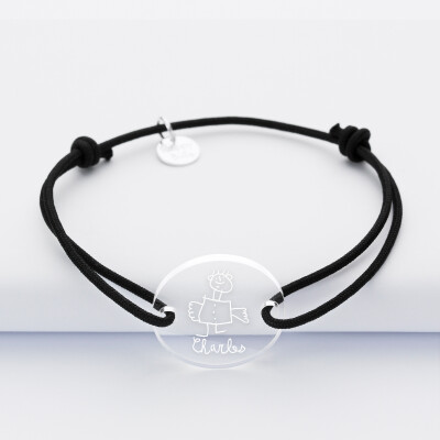 Bracelet personnalisé médaille gravée acrylique ronde 2 trous 21mm - dessin