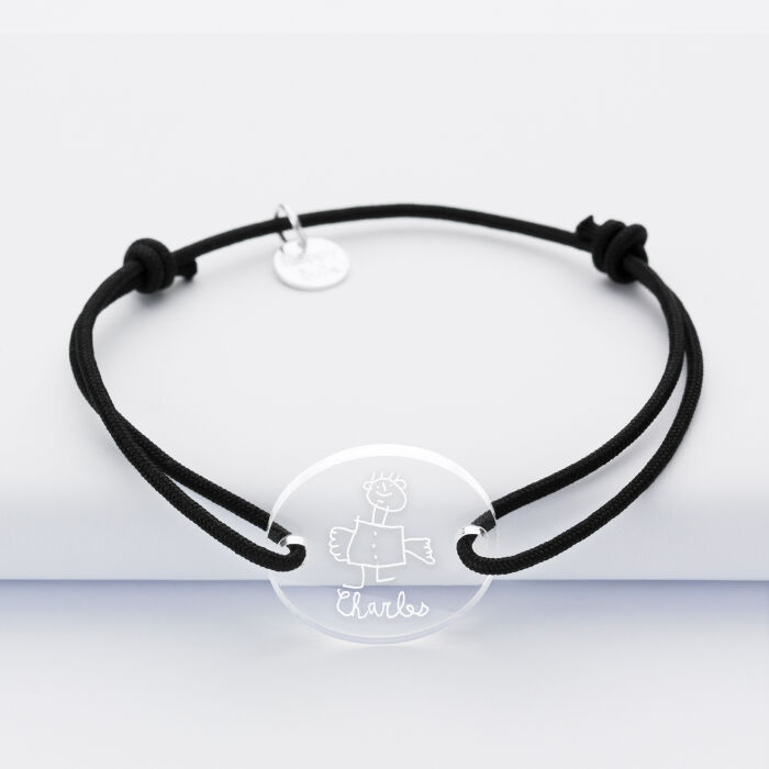 Bracelet personnalisé médaille gravée acrylique ronde 2 trous 21mm - dessin