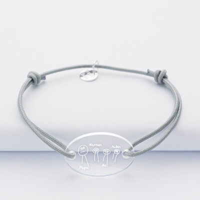Bracelet personnalisé médaille gravée acrylique ovale 25x17 mm - dessin