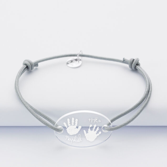 Bracelet personnalisé médaille gravée acrylique ovale 25x17 mm - empreintes