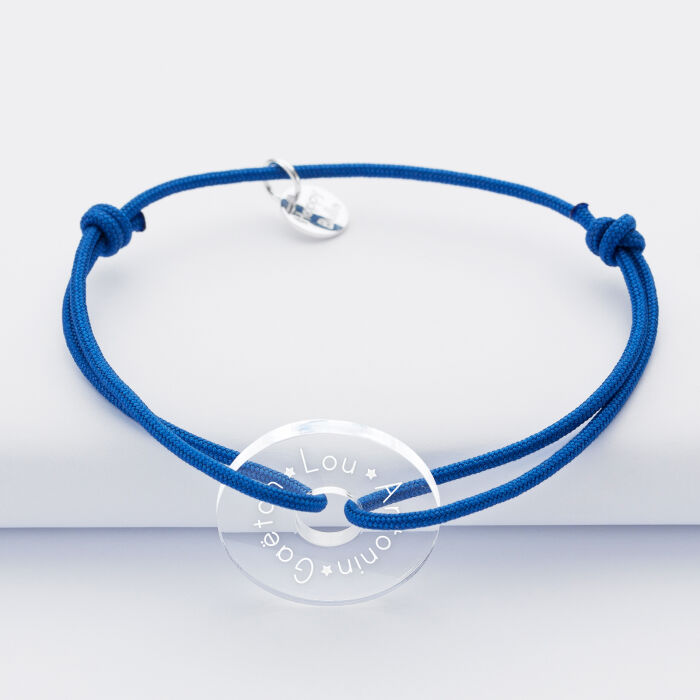 Bracelet personnalisé médaille gravée acrylique cible ronde 21 mm - prénoms
