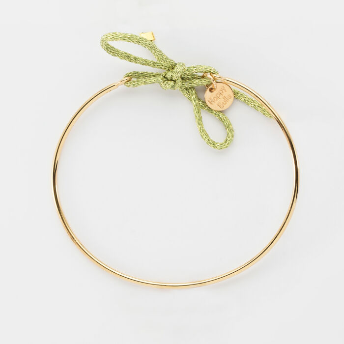 Bracelet jonc plaqué or et cordon pailleté à plat