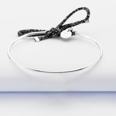 Bracelet jonc argent et cordon pailleté