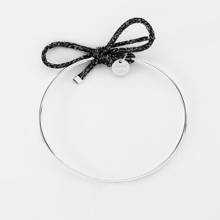 Bracelet jonc argent et cordon pailleté à plat