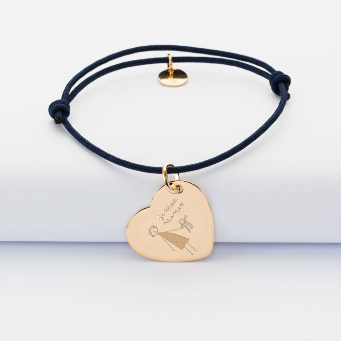 Personalised engraved heart gold-plated sleeper medallion bracelet 19x21mm - sketch
