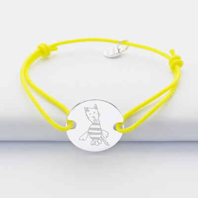 Bracelet personnalisé médaille gravée argent 2 trous 20mm dessin