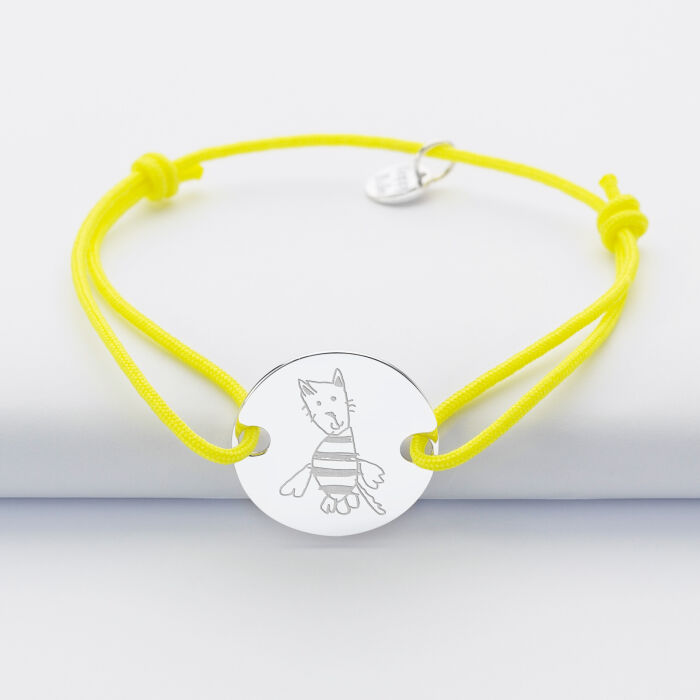 Bracelet personnalisé médaille gravée argent 2 trous 20mm dessin