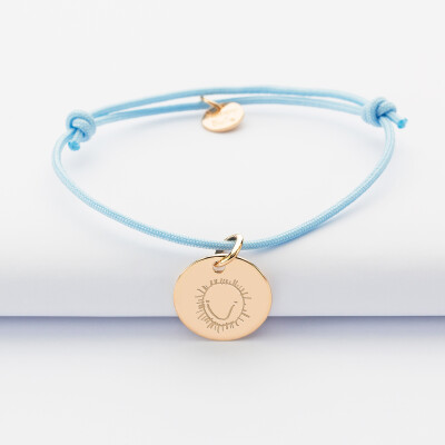 Bracelet personnalisé médaille gravée plaqué or dormeuse 15mm dessin