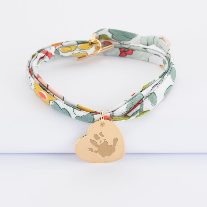 Liberty 3 turn bracelet with personalised engraved heart gold plated sleeper medallion 19x21mm - imprint