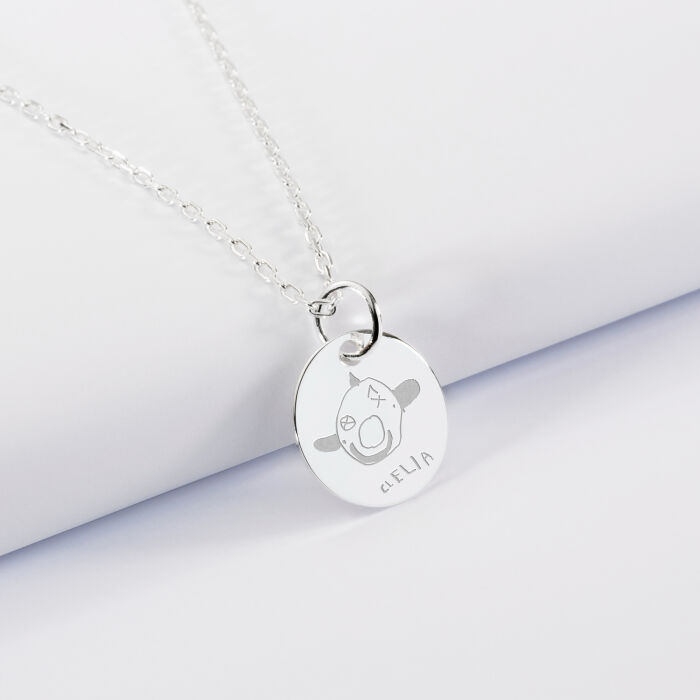 Pendentif personnalisé médaille gravée argent 15 mm dessin