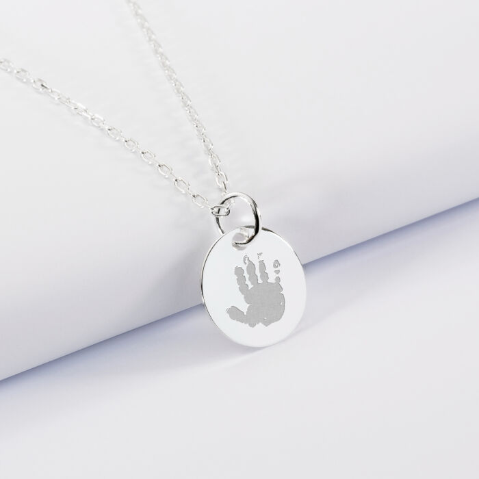 Personalised engraved silver children's medallion pendant 15 mm - imprint