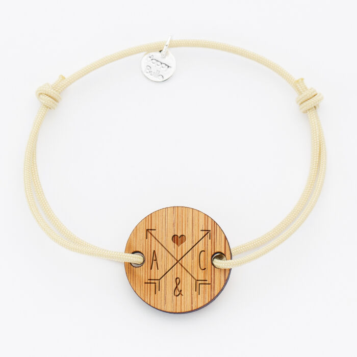 Bracelet personnalisé médaille gravée bois ronde édition spéciale Saint-Valentin - 2