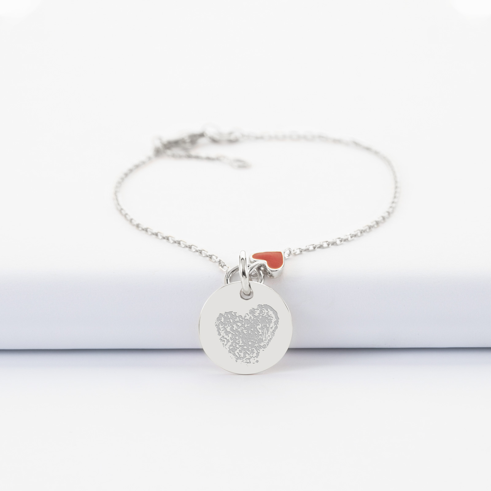 Personalised Silver Cable Link Bracelet With Heart Pendant