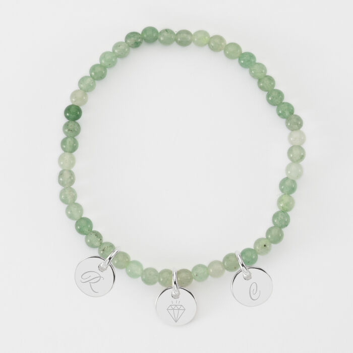 Bracelet perles élastique personnalisé médaille gravée argent ronde 10 mm - mix & match 3