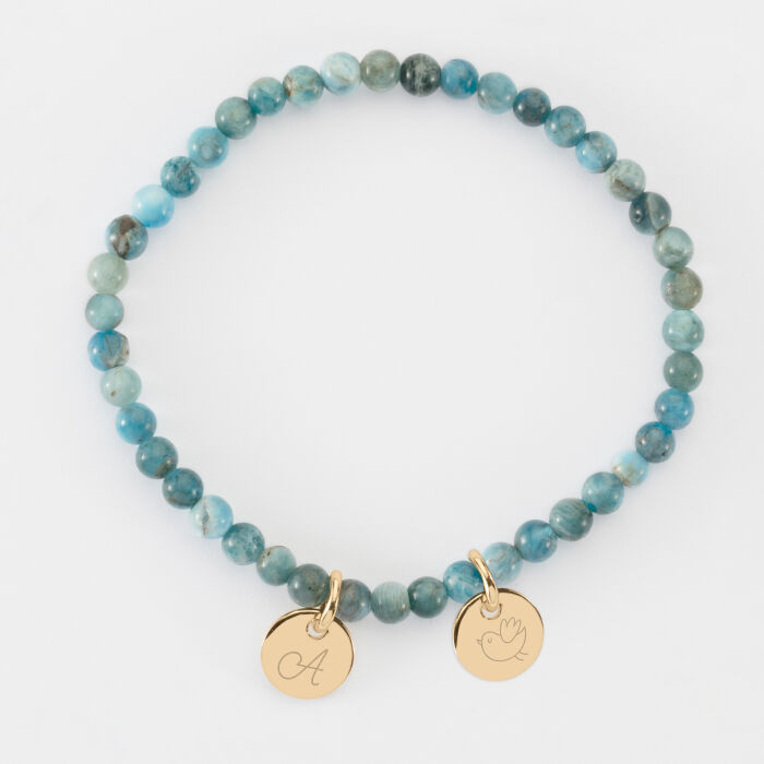 Bracelet perles élastique personnalisé médaille gravée plaqué or ronde 10 mm - mix & match 2