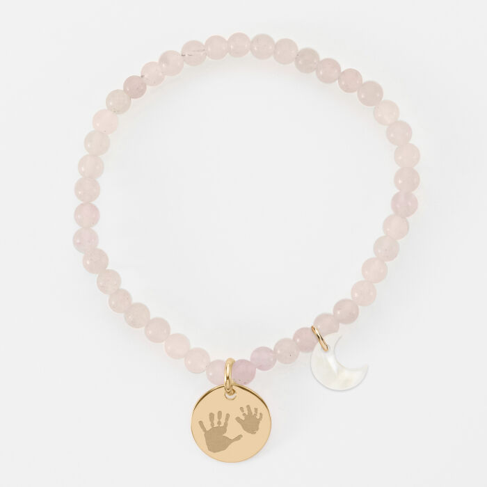 Bracelet perles élastique personnalisé médaille gravée plaqué or ronde 15 mm - mix & match lune