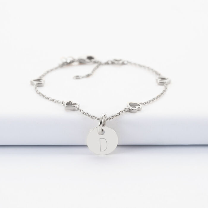 Bracelet chaîne cœurs ajourés personnalisé médaille gravée argent 10 mm - D