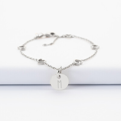 Bracelet chaîne cœurs ajourés personnalisé médaille gravée argent 10 mm - M