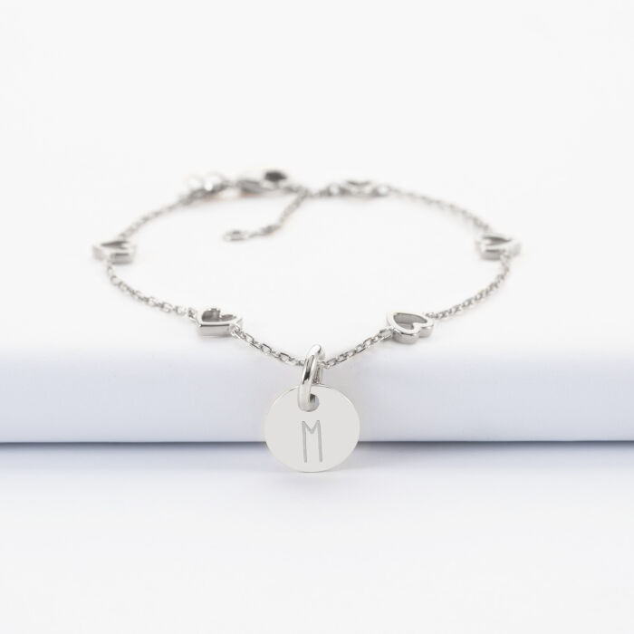Bracelet chaîne cœurs ajourés personnalisé médaille gravée argent 10 mm - M