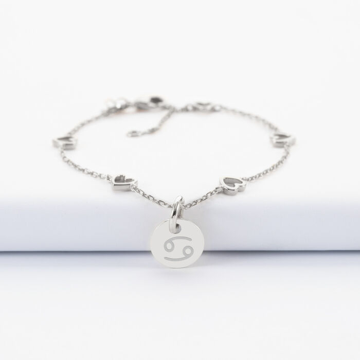 Bracelet chaîne cœurs ajourés personnalisé médaille gravée argent 10 mm - astro