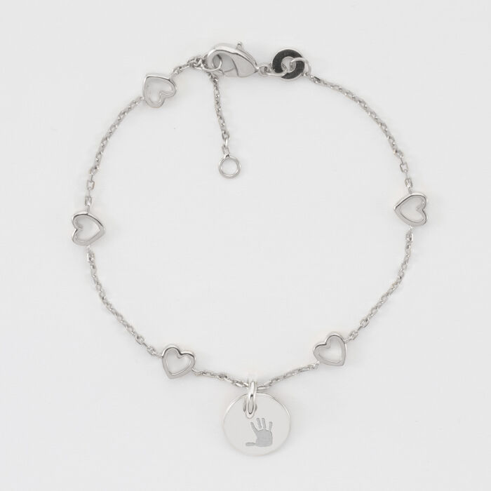 Bracelet chaîne cœurs ajourés personnalisé médaille gravée argent 10 mm - pain