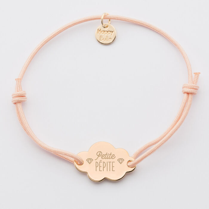 Bracelet enfant personnalisé médaille gravée plaqué or nuage 2 trous 20x14 mm  - illustration