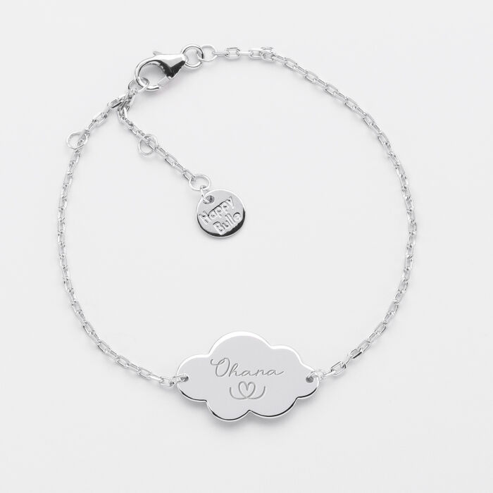 Personalised engraved silver cloud 2 holes medallion children's chain bracelet 20x14mm